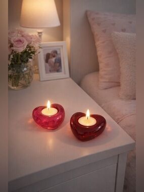 Heart-Shaped Glass tea Candle Holders - Red and Pink